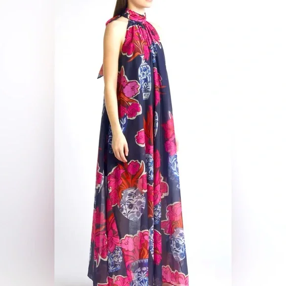 chinese dress ladies Two-Tone Floral Maxi Dress